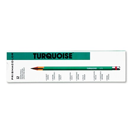 Prismacolor Turquoise Drawing Pencil, 2 mm, HB (#2.5), Turquoise Barrel, PK12 2262